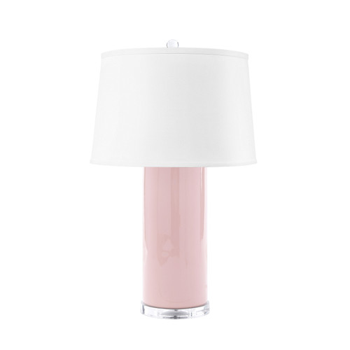 Formosa Lamp with Shade 17-inch White Linen, with Nickel, Pink