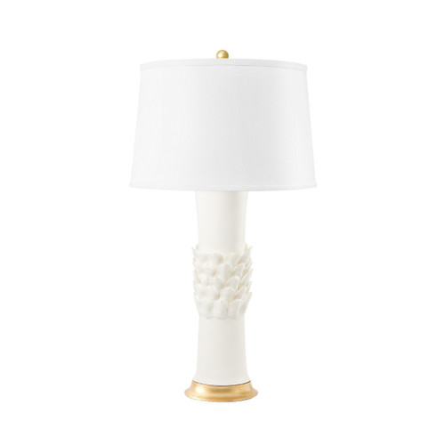 Jasmine Lamp with Shade 17-inch White Linen, with Gold, Blanc de Chine