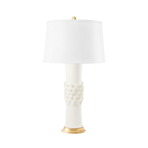 Jasmine Lamp with Shade 17-inch White Linen, with Gold, Blanc de Chine