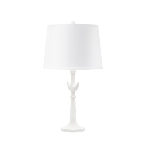 Luna Lamp with Shade 14-inch White Linen, with Nickel, Plaster White