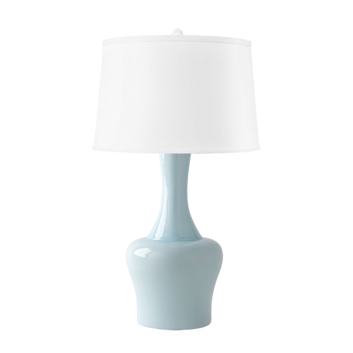 Nadia Lamp with Shade 17-inch White Linen, with Nickel, Misty Blue