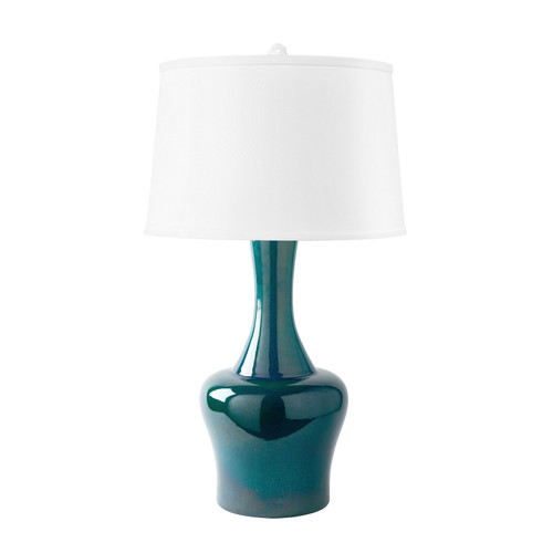 Nadia Lamp with Shade 17-inch White Linen, with Nickel, Green Lapis