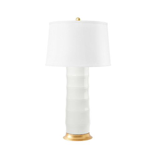 Saigon Lamp with Shade 17-inch White Linen, with Gold, Cool White
