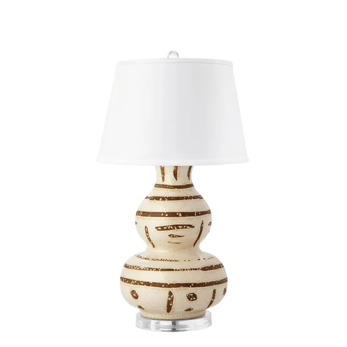 Shino Lamp with Shade 16-inch White Linen, with Nickel, Ivory and Brown