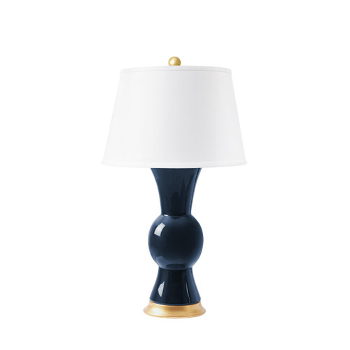 Tao Lamp with Shade 16-inch White Linen, with Gold, Navy Blue
