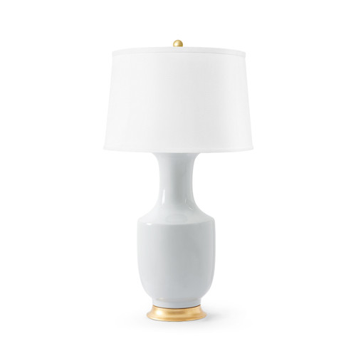 Thalia Lamp with Shade 17-inch White Linen, with Gold, White Smoke