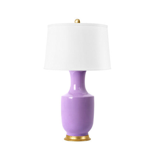 Thalia Lamp with Shade 17-inch White Linen, with Gold, Lilac