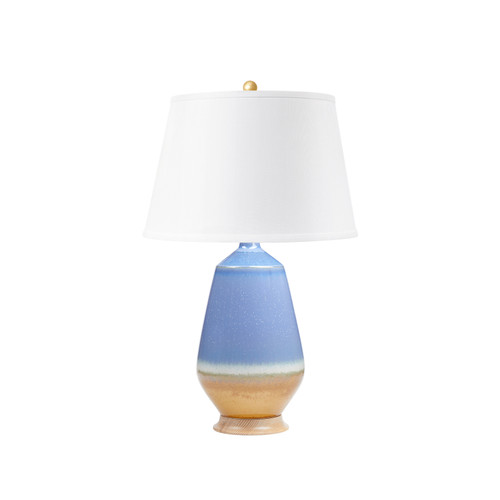 Tupelo Lamp with Shade 16-inch White Linen, with Gold, Light Blue & Brown Tupelo Lamp with Shade 16-inch White Linen, with Gold, Light Blue & Brown