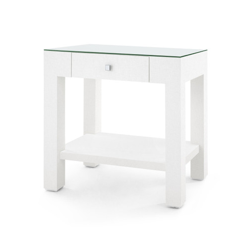 Valentina Grasscloth 1-Drawer Side Table, Chiffon White
