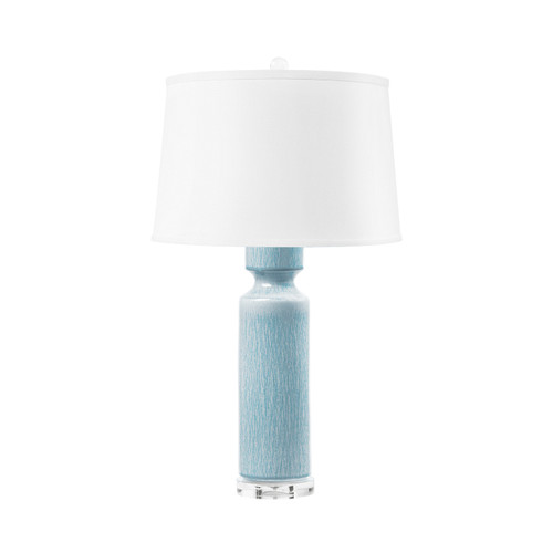 Corinth Lamp with Shade 17-inch White Linen, with Nickel, Cloud Blue