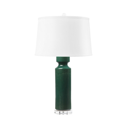 Corinth Lamp with Shade 17-inch White Linen, with Nickel, Emerald Green