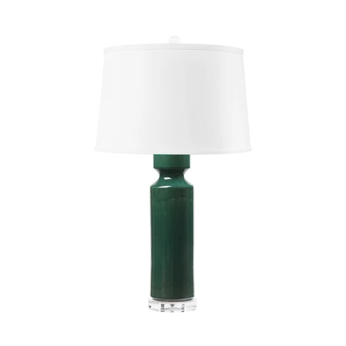 Corinth Lamp with Shade 17-inch White Linen, with Nickel, Emerald Green