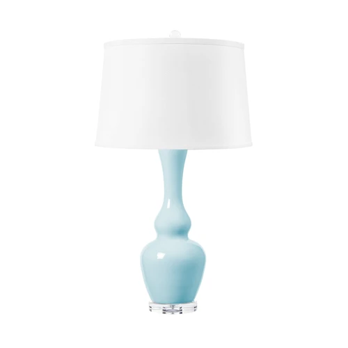 Ansonia Lamp with Shade 17-inch White Linen, with Nickel, Sky Breeze