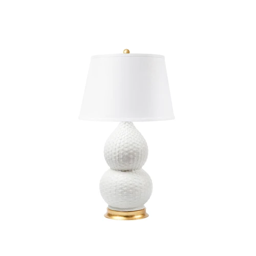 Charlotte Lamp with Shade 16-inch White Linen, with Gold, Blanc de Chine