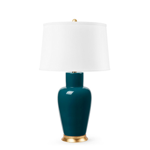Kylie Lamp with Shade 17-inch White Linen, with Gold, Dark Teal