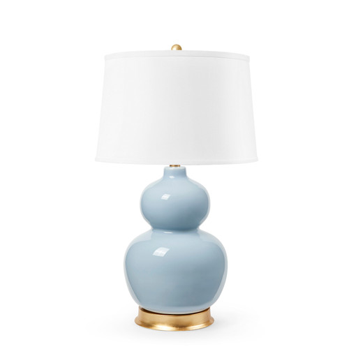 Jade Lamp with Shade 17-inch White Linen, with Gold, Periwinkle Blue