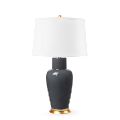 Kylie Lamp with Shade 17-inch White Linen, with Gold, Stormy Gray
