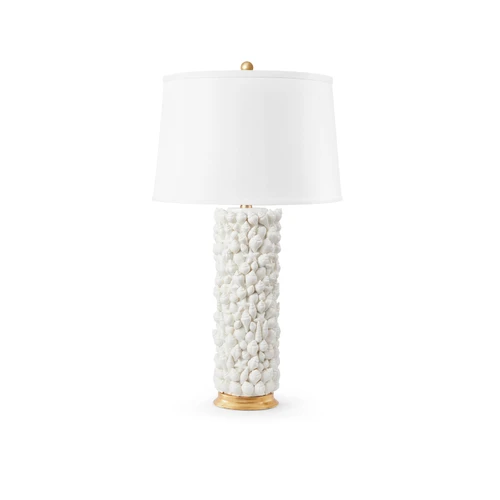 Sanibel Lamp with Shade 17-inch White Linen, with Gold, Blanc de Chine