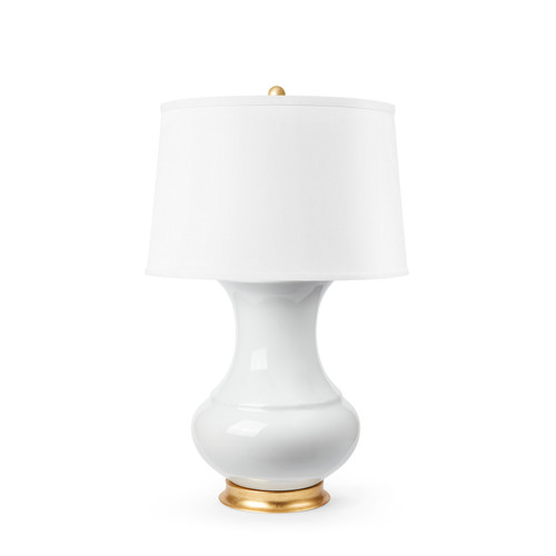 Thiri Lamp with Shade 17-inch White Linen, with Gold, Coconut White