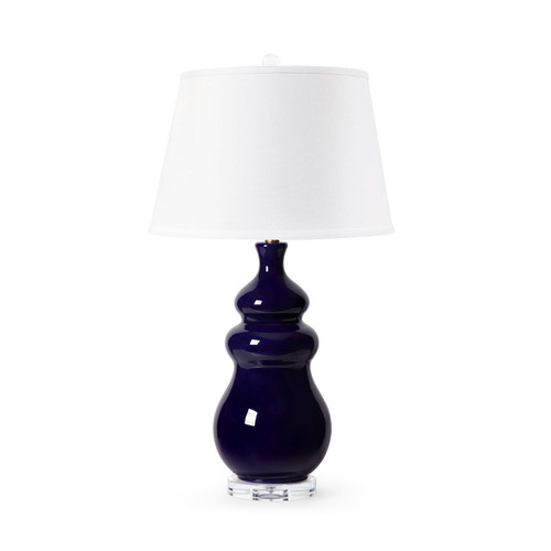 Maila Lamp with Shade 16-inch White Linen, with Gold, Mako Blue