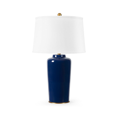 Draper Lamp with Shade 17-inch White Linen, with Gold, Nocturne Blue Draper Lamp with Shade 17-inch White Linen, with Gold, Nocturne Blue
