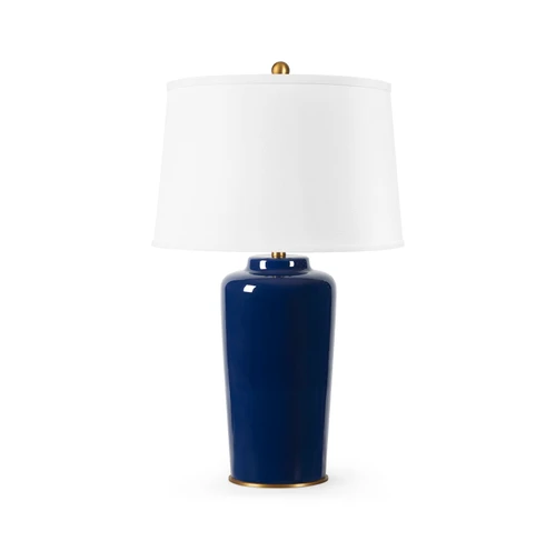 Draper Lamp with Shade 17-inch White Linen, with Gold, Nocturne Blue