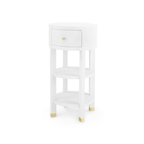 Claudette 1-Drawer Round Side Table, Cream, Brass