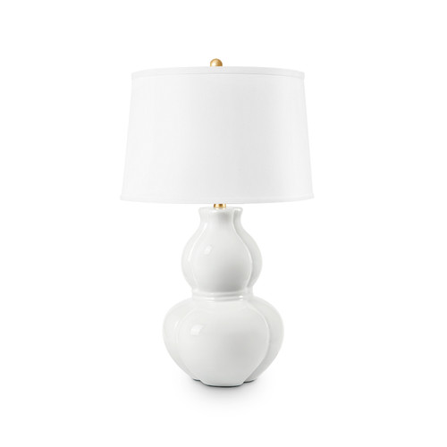 Sandar Lamp with Shade 17-inch White Linen, with Gold, Coconut