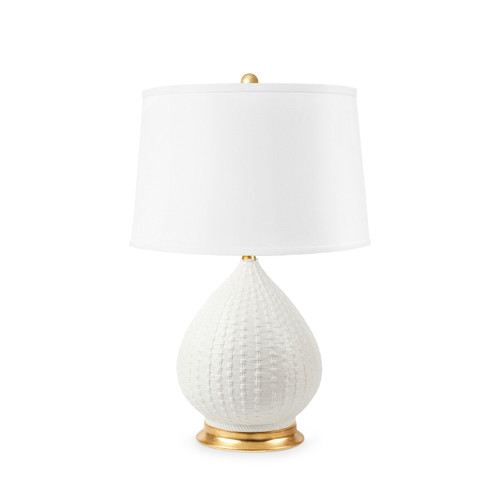 Carla Lamp with Shade 17-inch White Linen, with Gold, Blanc de Chine