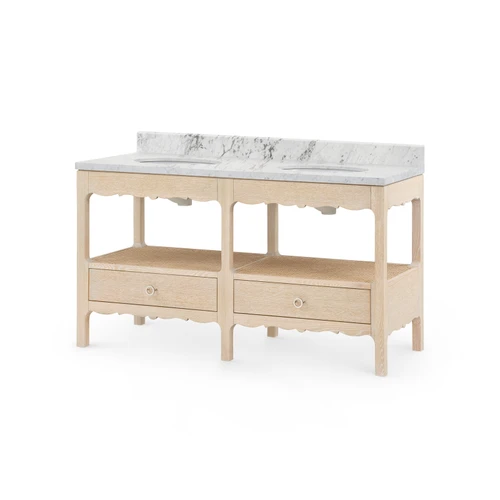 Arianna 2-Drawer Cabinet with 60" Marble Vanity Top, Sand