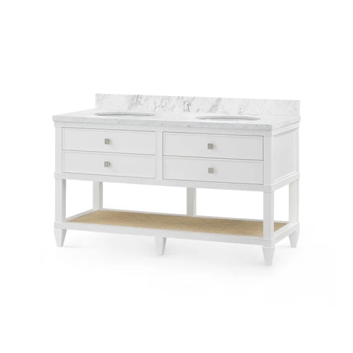 Sienna 2-Drawer Cabinet with 60" Marble Vanity Top, Vanilla