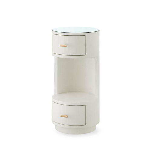 Aaron 2-Drawer Side Table with Glass Top, Sand White