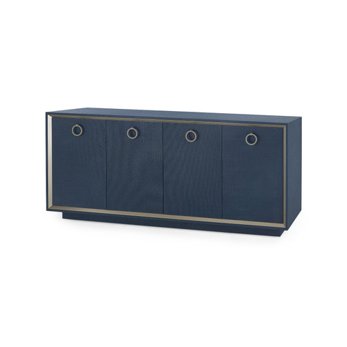 Ansel 4-Door Cabinet with Glass Top, Blue Steel