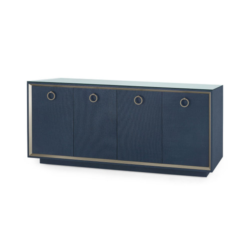 Ansel 4-Door Cabinet with Glass Top, Blue Steel