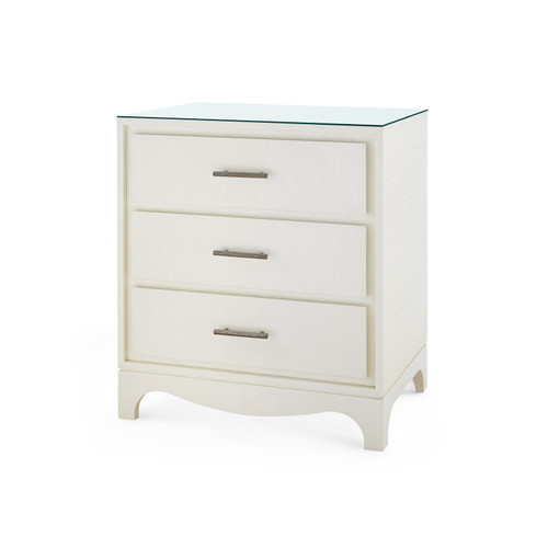 Barrett 3-Drawer Side Table with Glass Top, Sand White