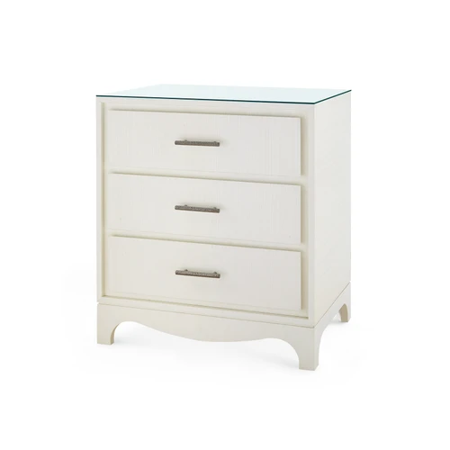 Barrett 3-Drawer Side Table with Glass Top, Sand White