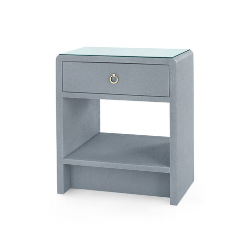 Benjamin Linen 1-Drawer Side Table with Glass Top, Winter Gray