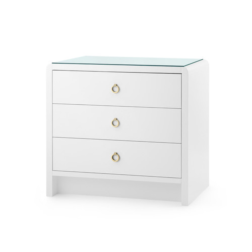 Bryant 3-Drawer Side Table with Glass Top, White Pearl