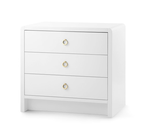 Bryant 3-Drawer Side Table with Glass Top, White Pearl