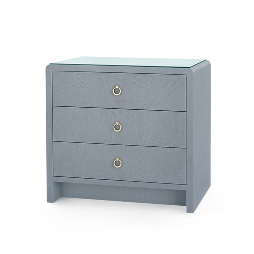 Bryant Linen 3-Drawer Side Table with Glass Top, Winter Gray