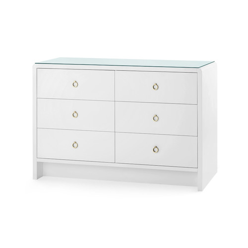 Bryant Extra Large 6-Drawer with Glass Top, White Pearl