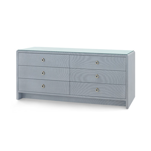 Bryant Linen Extra Wide Large 6-Drawer with Glass Top, Winter Gray