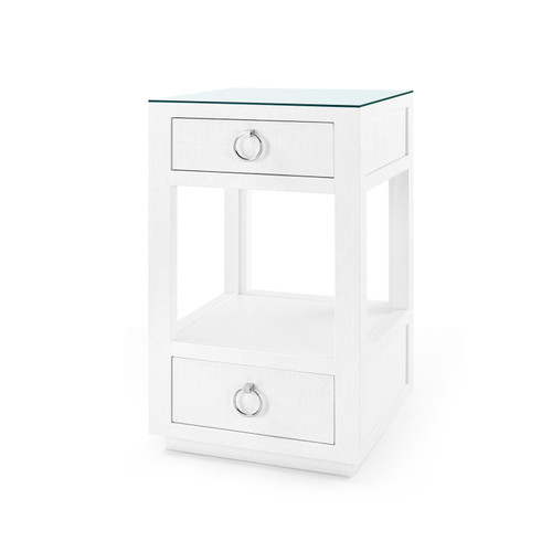 Camilla  2-Drawer Side Table with Glass Top, Chiffon White