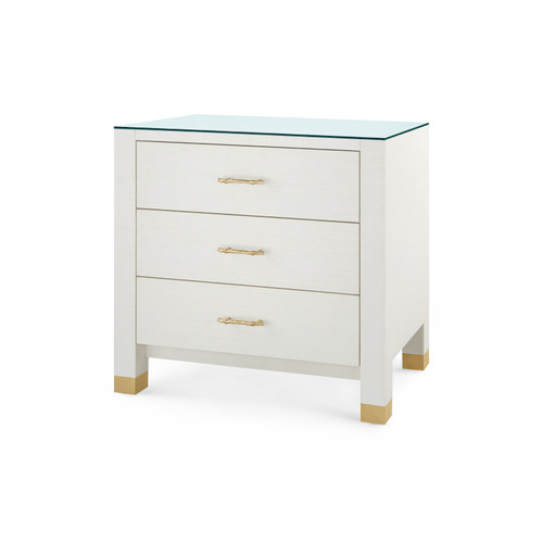 Camden 3-Drawer Side Table with Glass Top, Sand White