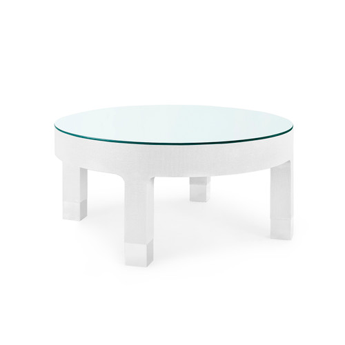 Dakota Round Coffee Table with Glass Top, Cream