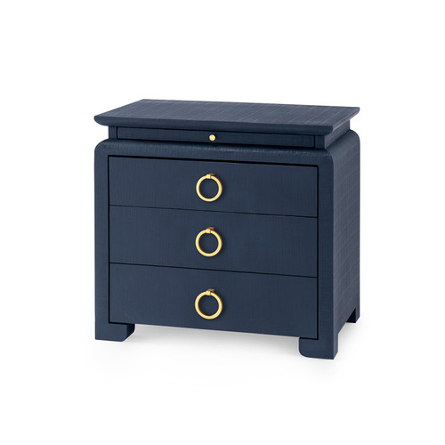 Elina 3-Drawer Side Table with Glass Top, Storm Blue