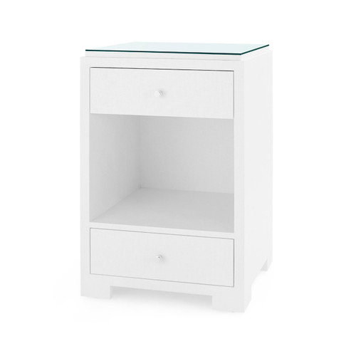 Fedor 2-Drawer Side Table with Glass Top, Chiffon White