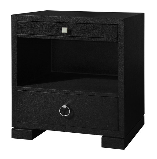 Frances 2-Drawer Side Table with Glass Top, Satin Black