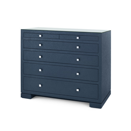 Frances 6-Drawer with Glass Top, Deep Navy