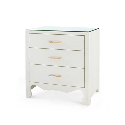 Gianna 3-Drawer Side Table with Glass Top, Sand White